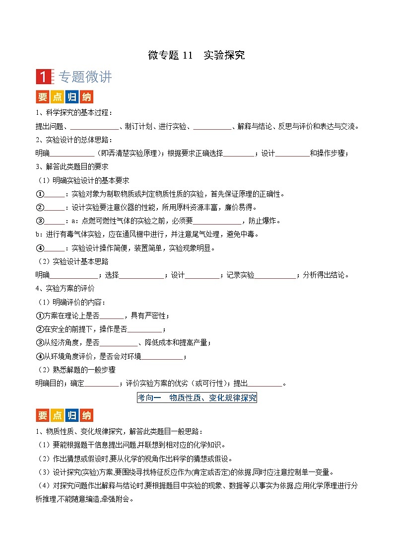 微专题11 实验探究-备战2024年中考化学一轮复习考点帮（人教版）（原卷版）01