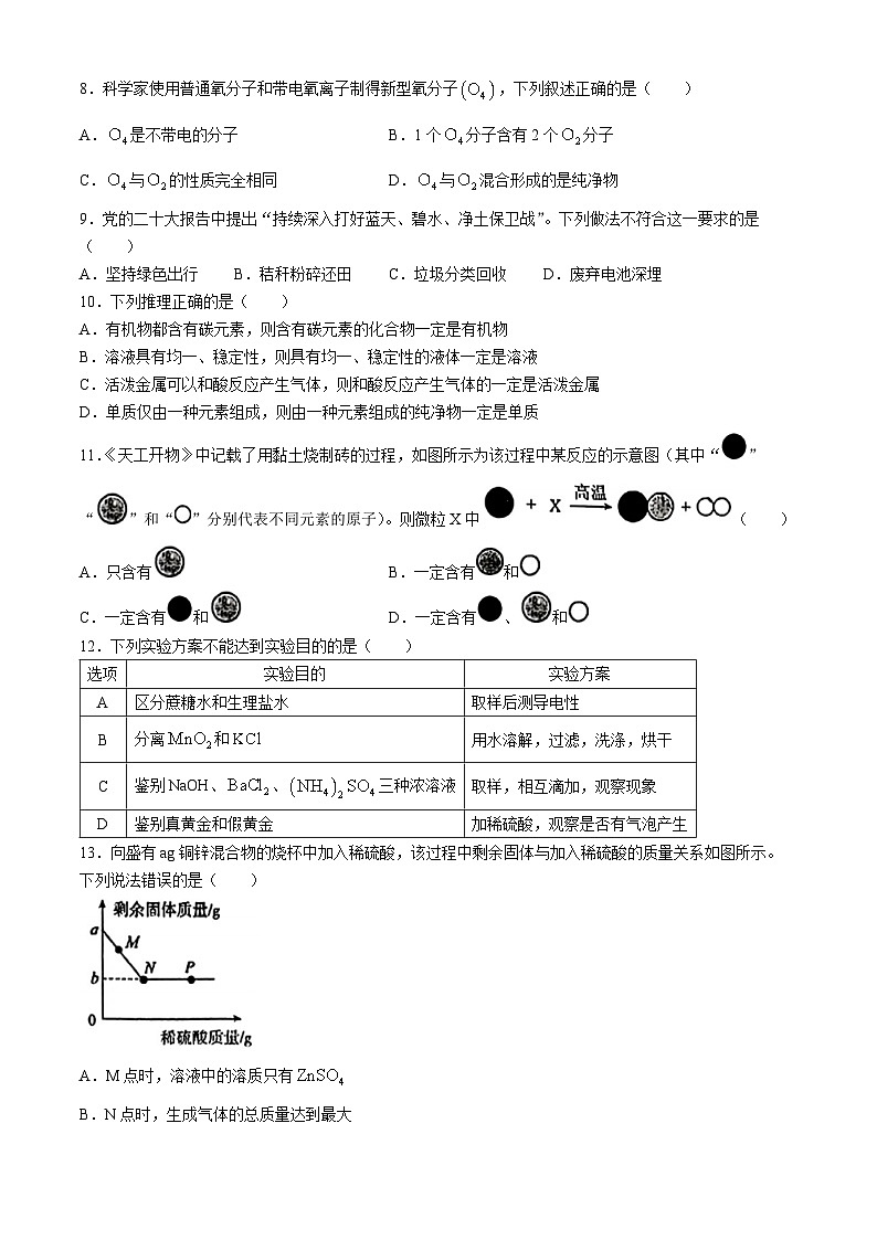 2024年海南省海口市海南中学中考二模考试化学试题(无答案)02