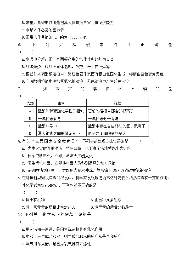 2024年黑龙江省鸡西市中考化学模拟题02