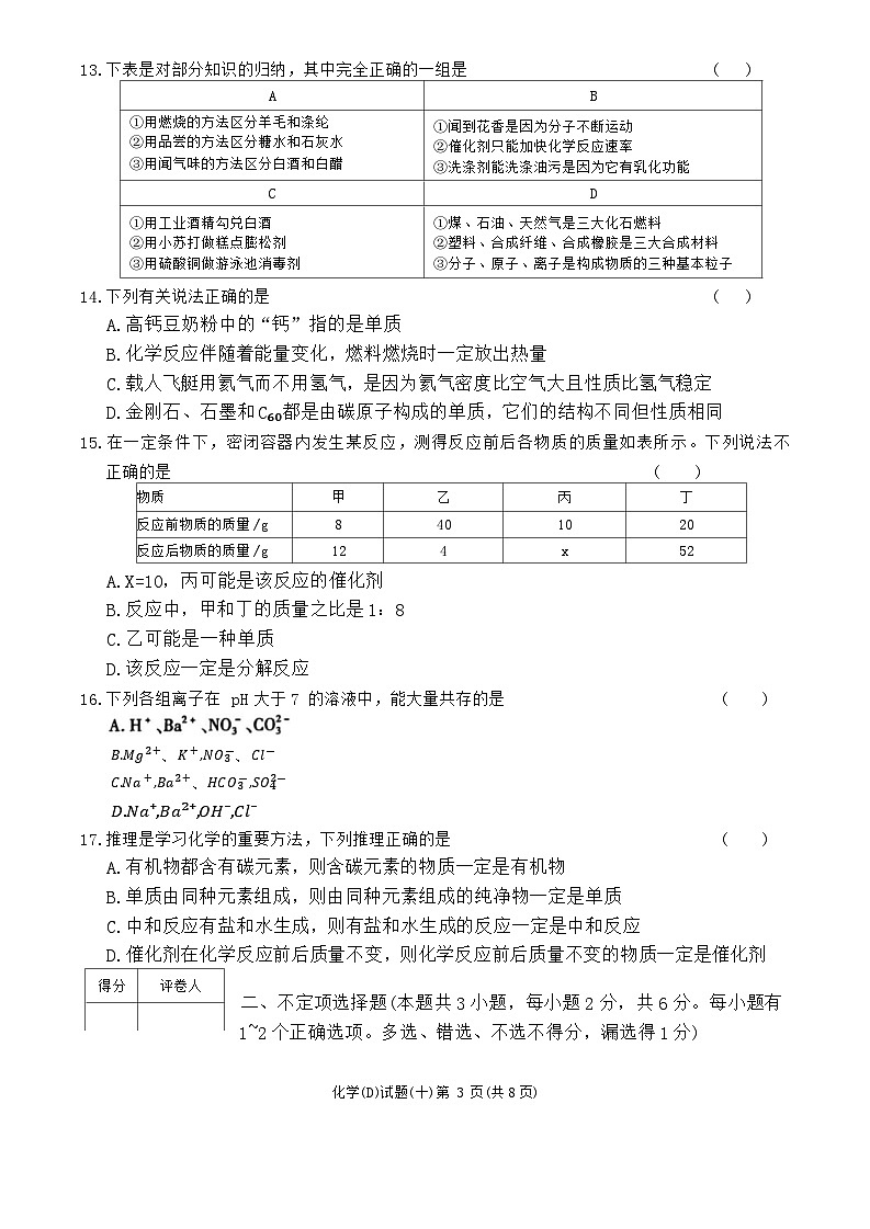 2024年黑龙江省龙东地区部分学校中考化学三模试卷03