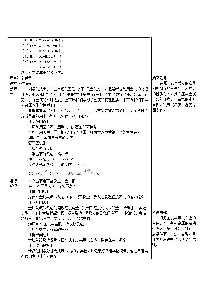 2024九年级化学下册第6章金属6.2金属的化学性质第1课时金属与氧气稀酸的反应导学案（科粤版）02