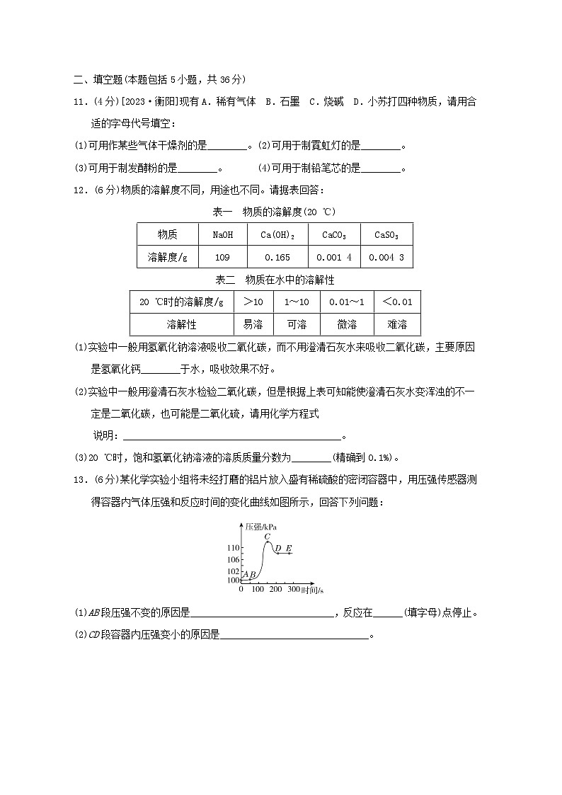 2024九年级化学下学期期中综合素质评价试卷（附答案鲁教版）03