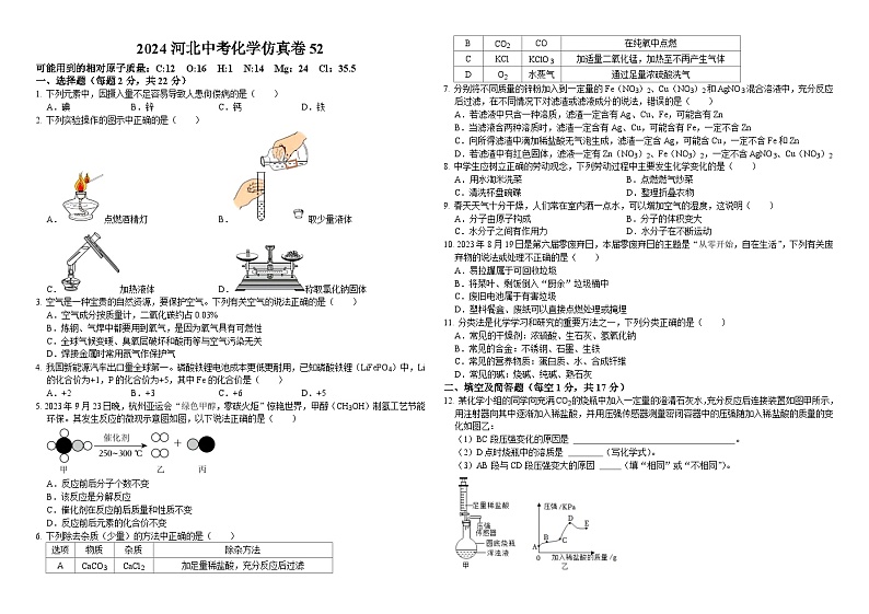 2024河北中考化学仿真卷52第1页