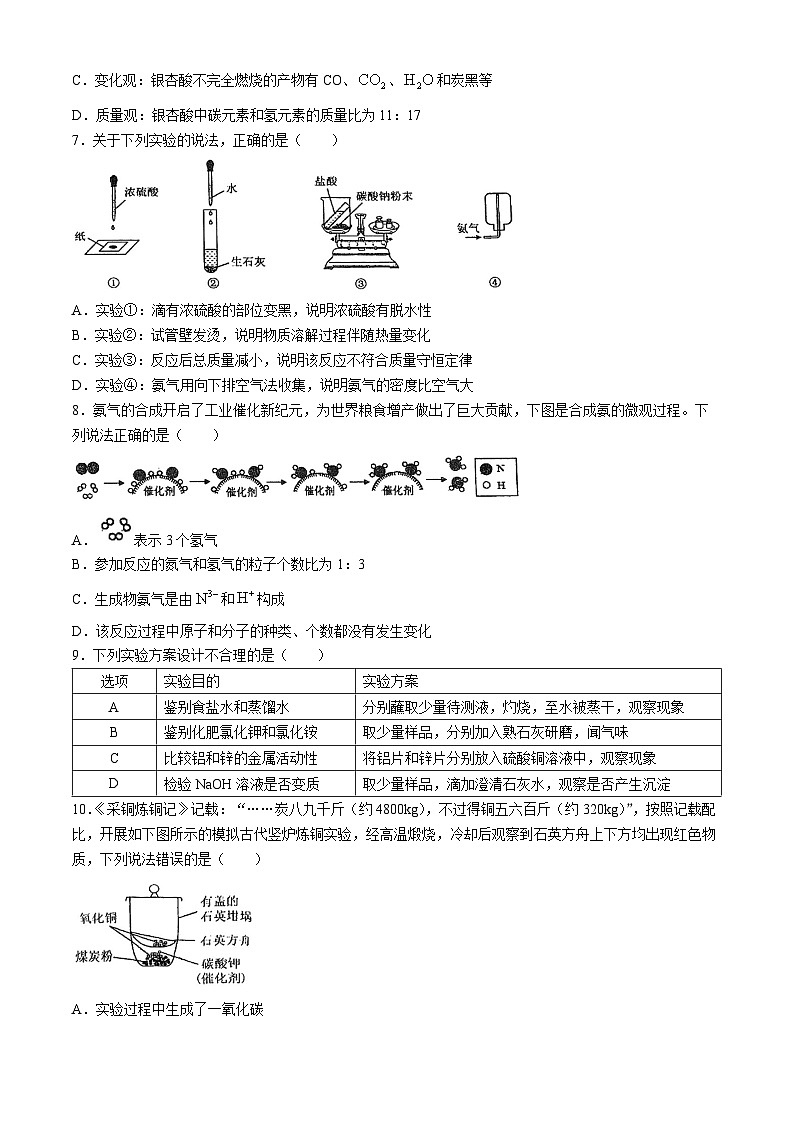 2024年福建省福州外国语学校中考化学模拟卷(无答案)第2页