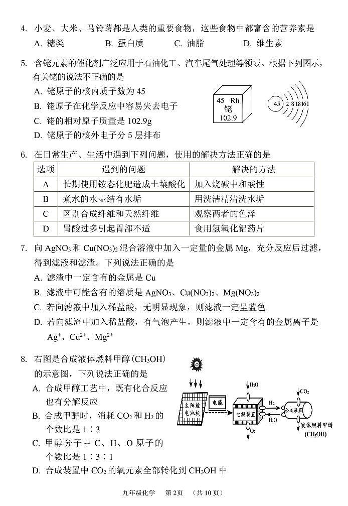 2024年广东省广州市荔湾区初中毕业班学业水平综合测试化学试题第2页