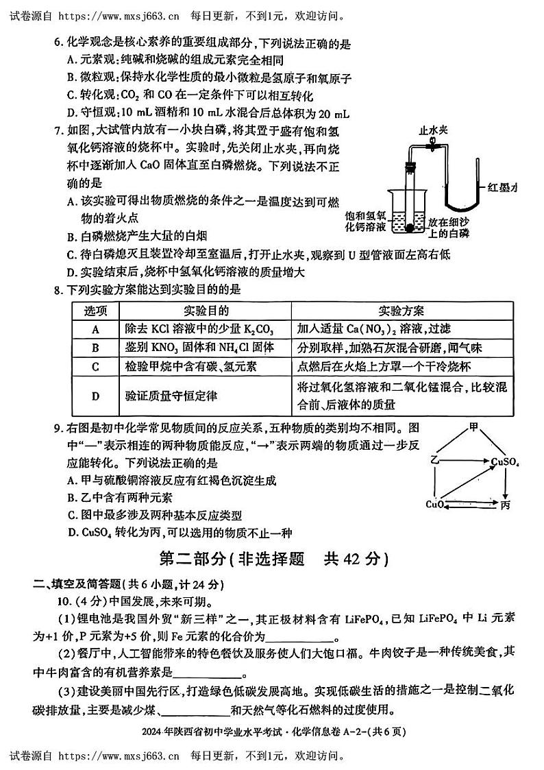 2024年陕西省咸阳市多校联考中考三模考试化学试题02