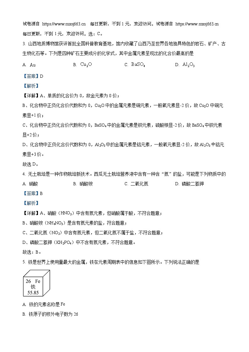 山西省晋城市沁水县多校2024年中考二模理综试卷-初中化学02