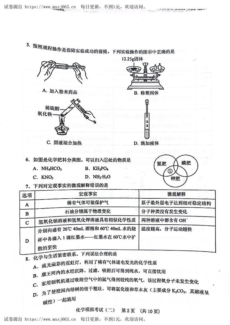 2024年山东省肥城市初中学业水平模拟考试（二）化学试题02