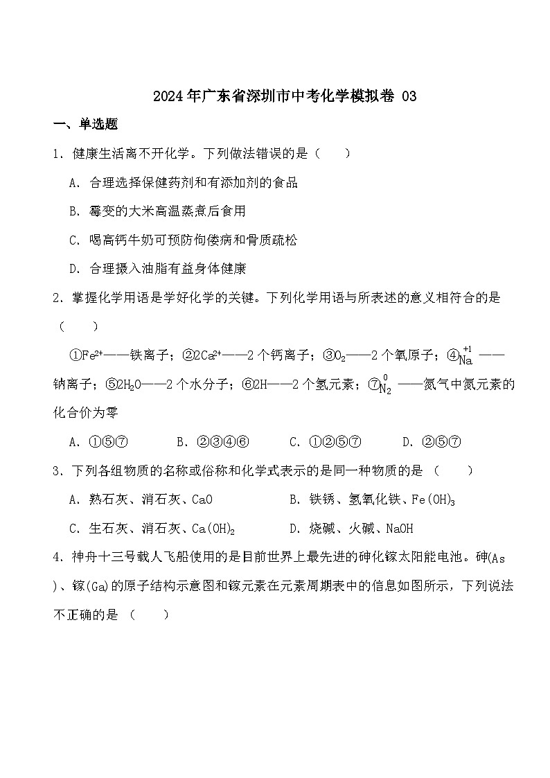 2024年广东省深圳市中考化学模拟卷 0301