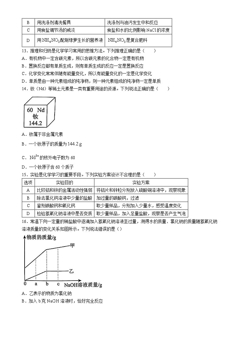重庆市巴蜀中学2023-2024学年九年级下学期6月月考化学试题(无答案)第3页