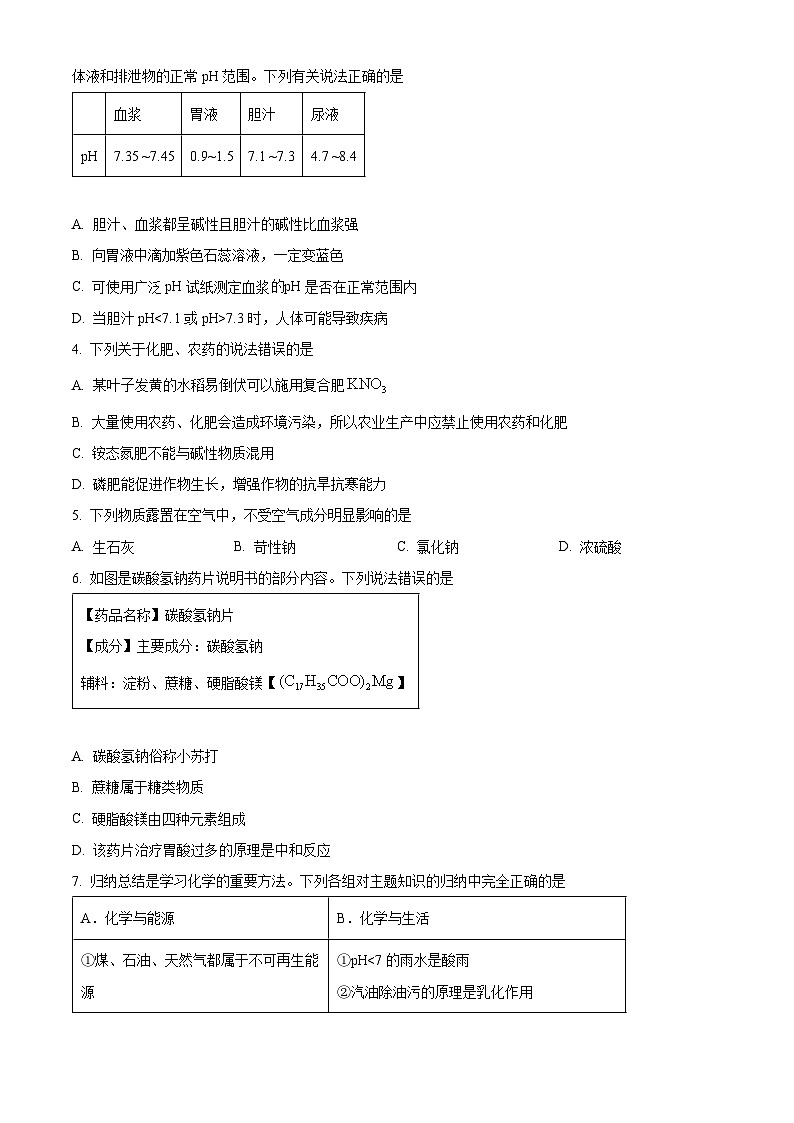 2024年宁夏石嘴山市惠农区中考模拟化学试题（原卷版+解析版）02