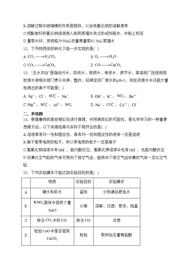 长沙市第六中学2023届九年级下学期中考模拟化学试卷(含答案)第3页