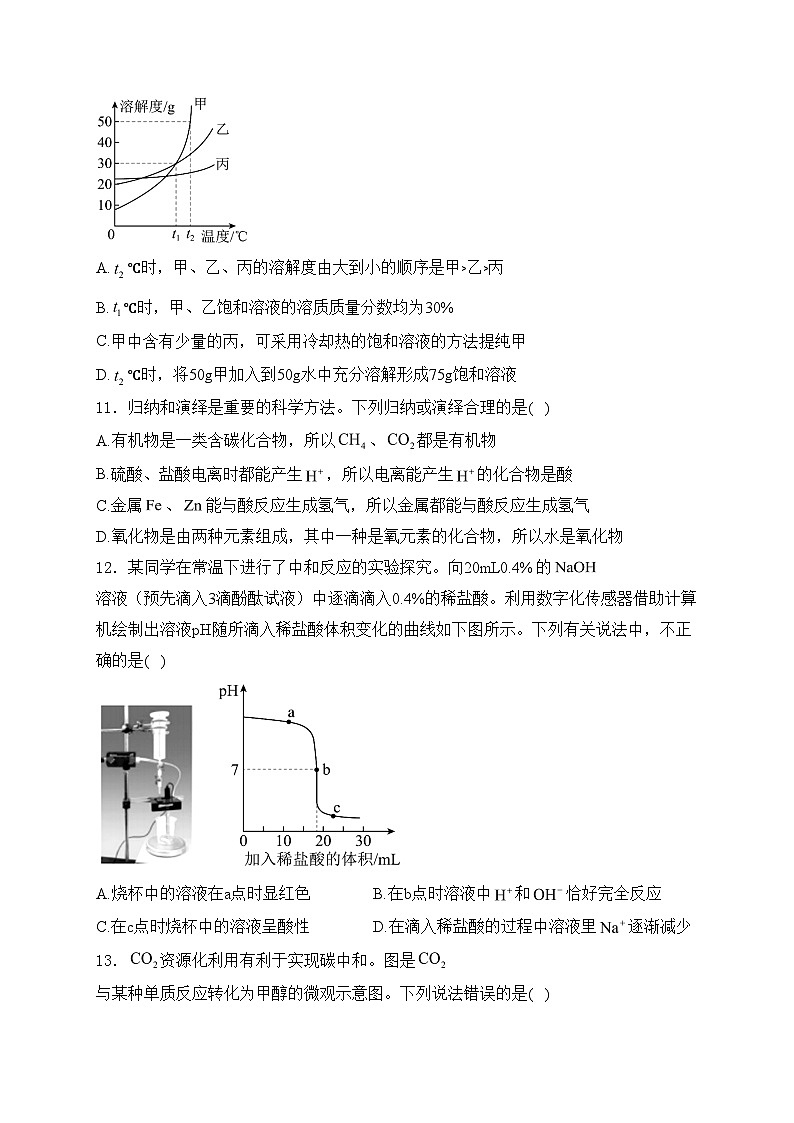 长沙市第六中学2024届九年级下学期中考一模化学试卷(含答案)03