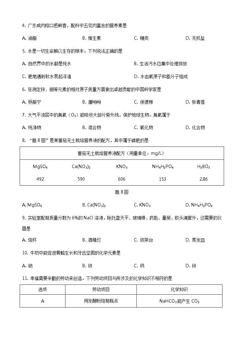 2021年广东省中考化学试题及答案02