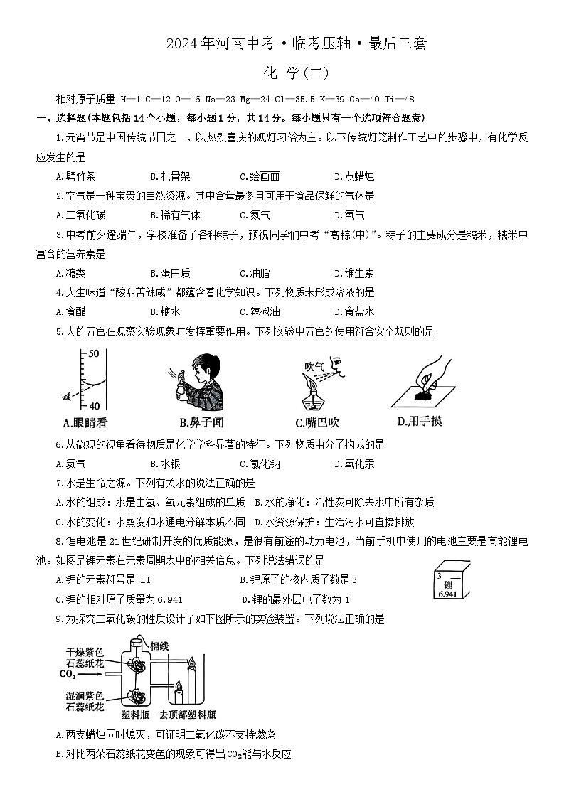 2024年河南省洛阳市宜阳县多校联考中考压轴考试（二模）化学试题+01