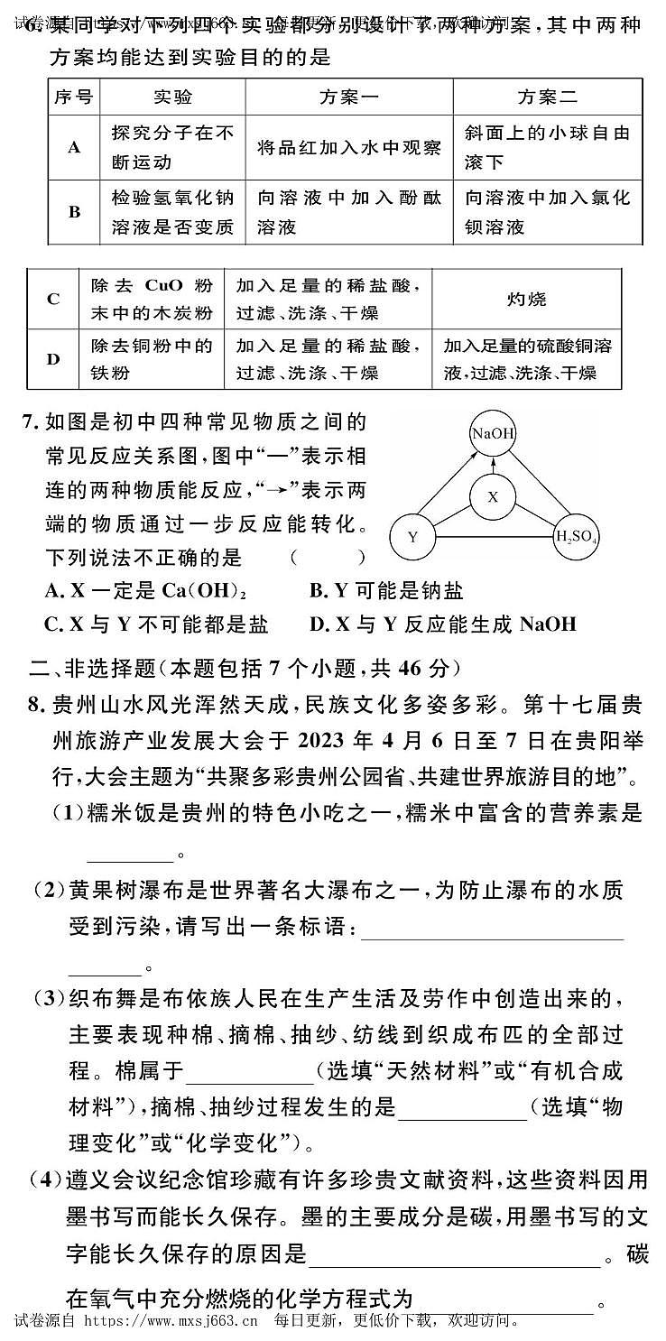 2024年贵州省黔东南州从江县东朗中学中考二模化学试题02