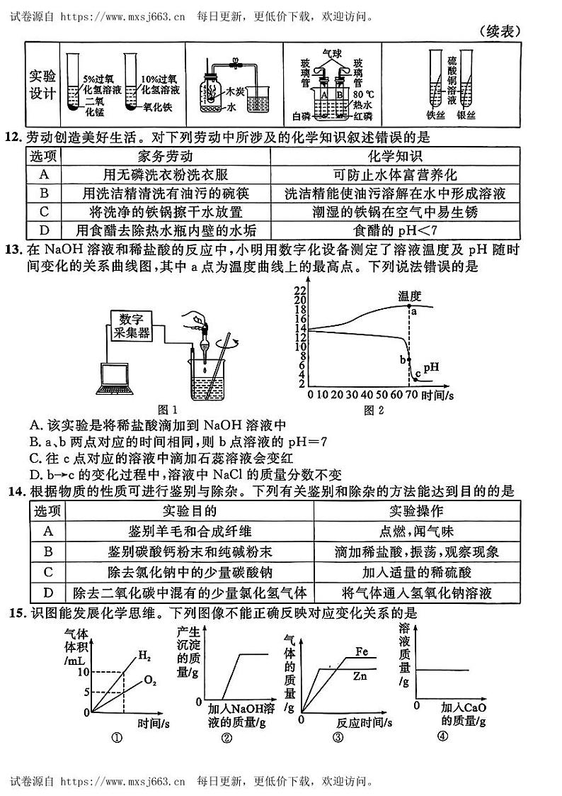 2024年湖南省怀化市沅陵县多校联考中考三模考试化学试题03