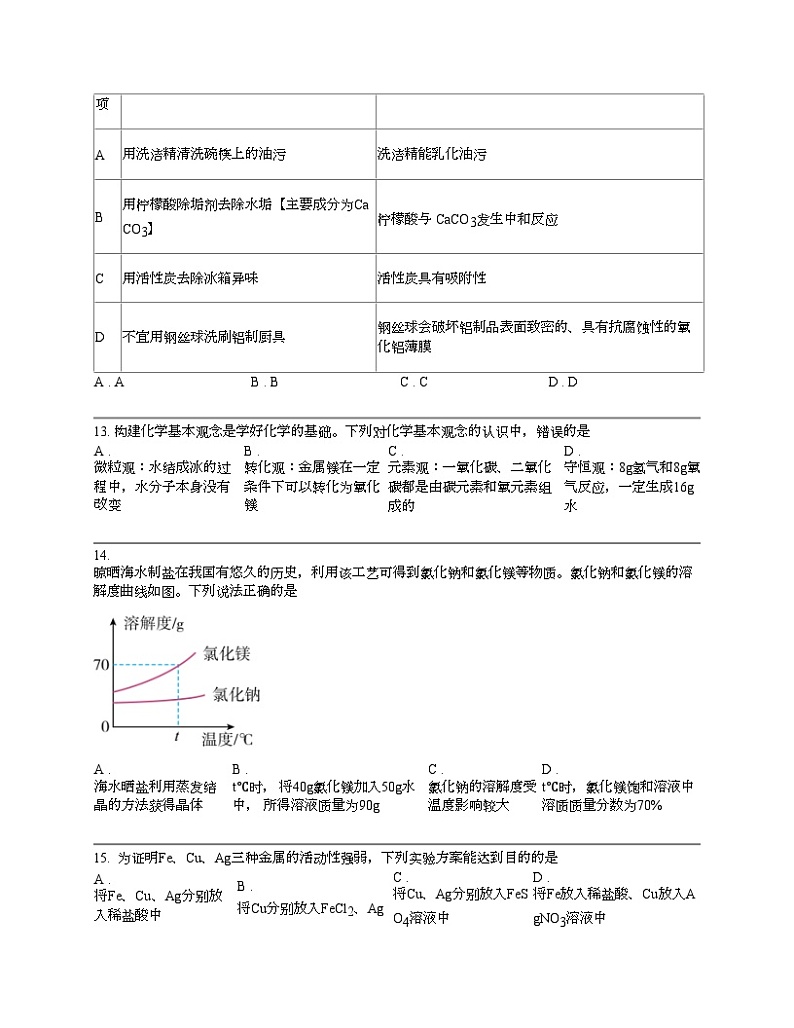 广东东莞市石碣镇2024年中考第一次模拟考试化学试卷03