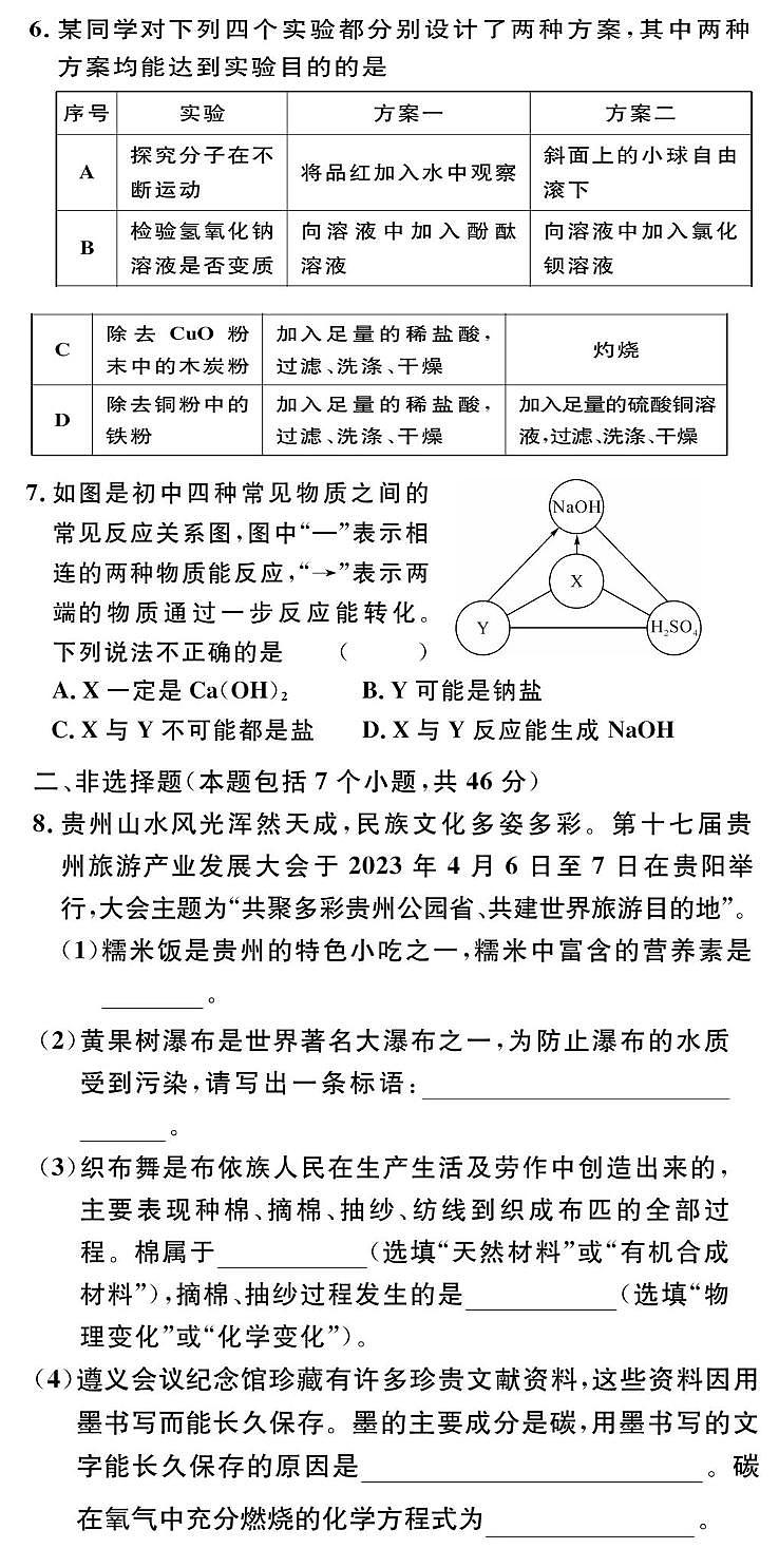 2024年贵州省黔东南州从江县东朗中学中考二模化学试卷第2页