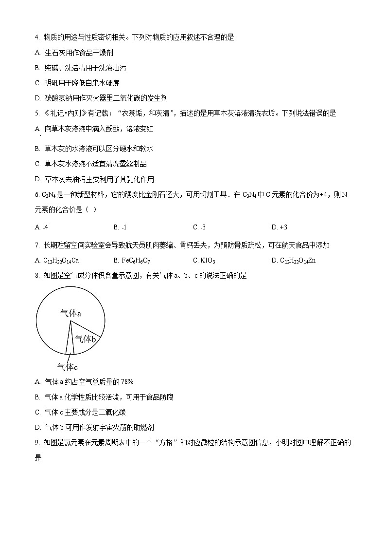 2024年山东省潍坊市高密市中考三模化学试题（原卷版）第2页