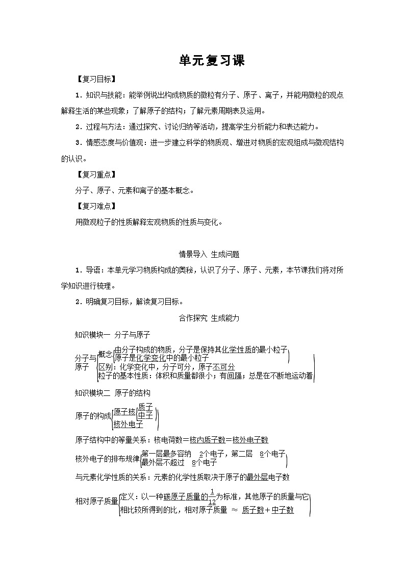 九年级上册第3单元物质构成的奥秘复习课教案01