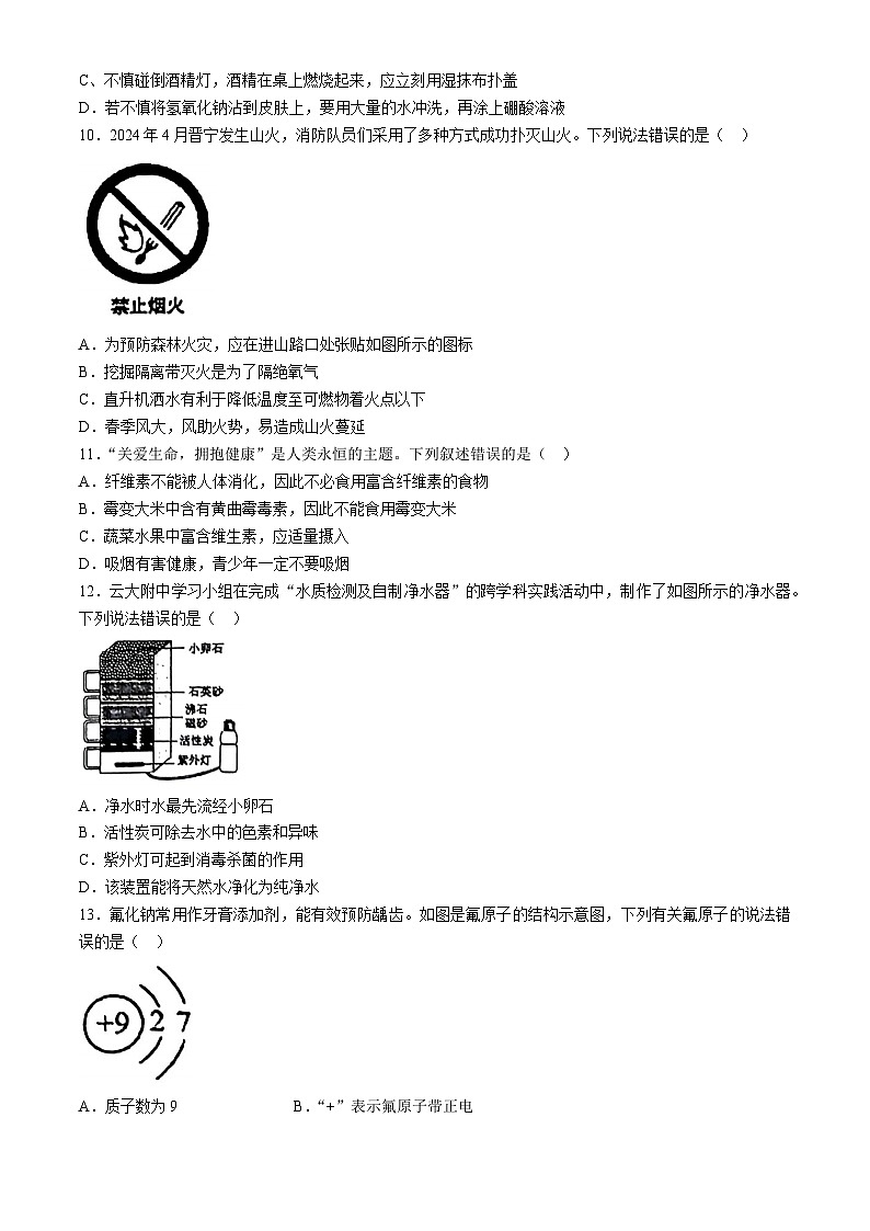 2024年云南省昆明市云南大学附属中学中考三模化学试题第2页