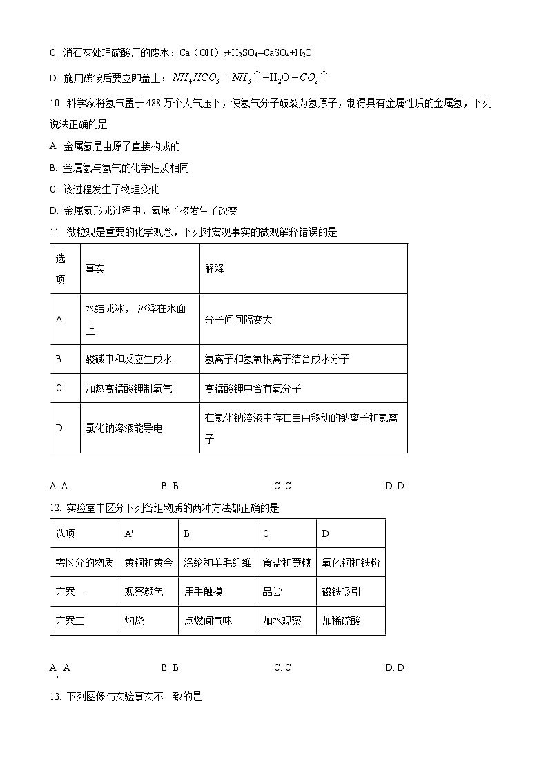 黑龙江省哈尔滨市阿城区2023-2024学年下学期九年级中考一模测试理科综合试卷-初中化学（原卷版）03