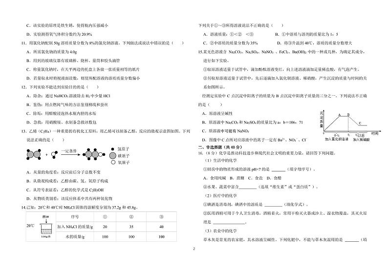 2024年江苏省盐城市鹿鸣路初级中学中考三模化学试卷02