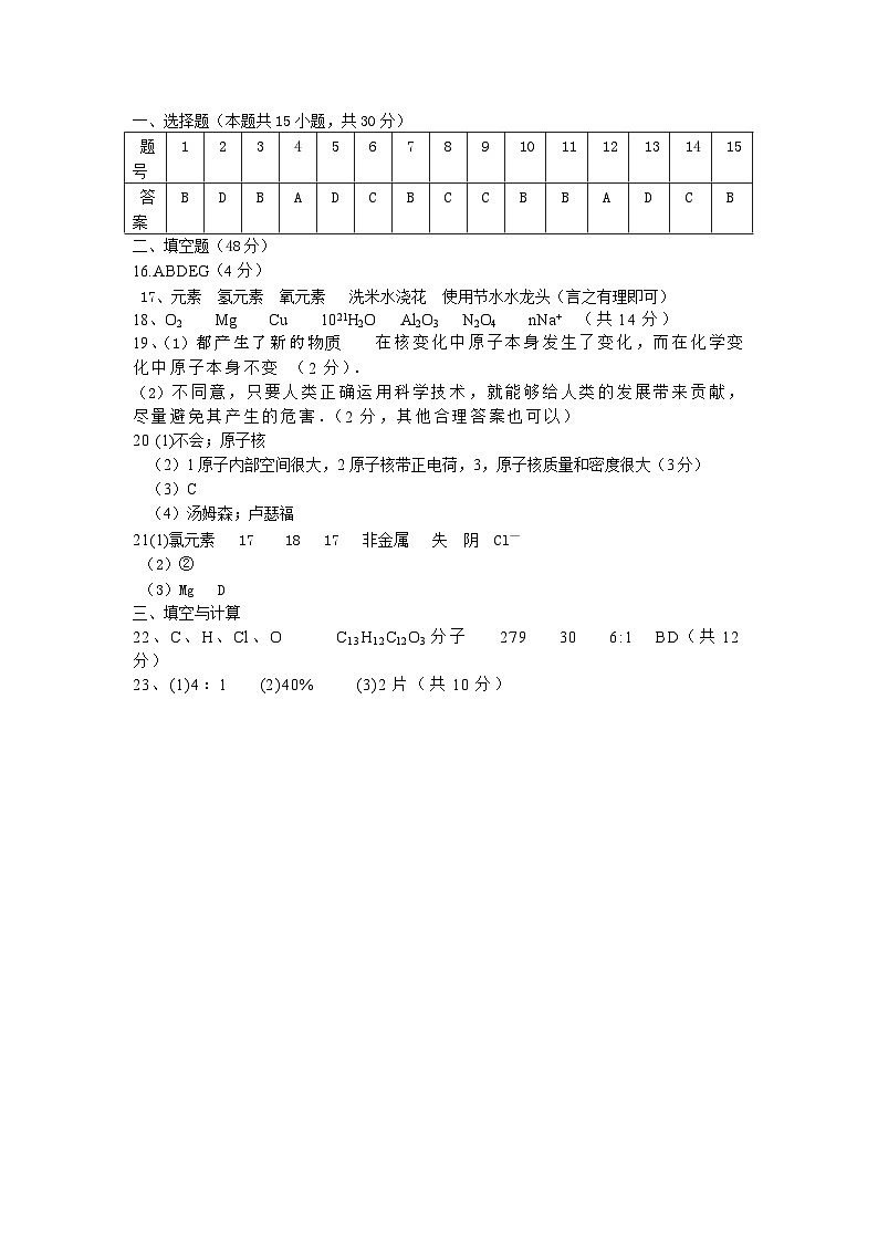 山东省日照市2022-2023学年八年级上学期期末质量检测化学试题01