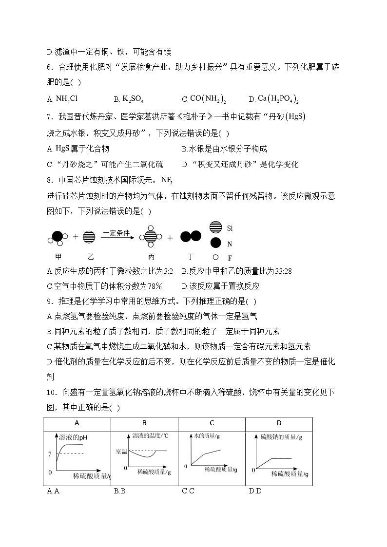 江西省吉安市部分学校2024届九年级下学期中考一模化学试卷(含答案)02