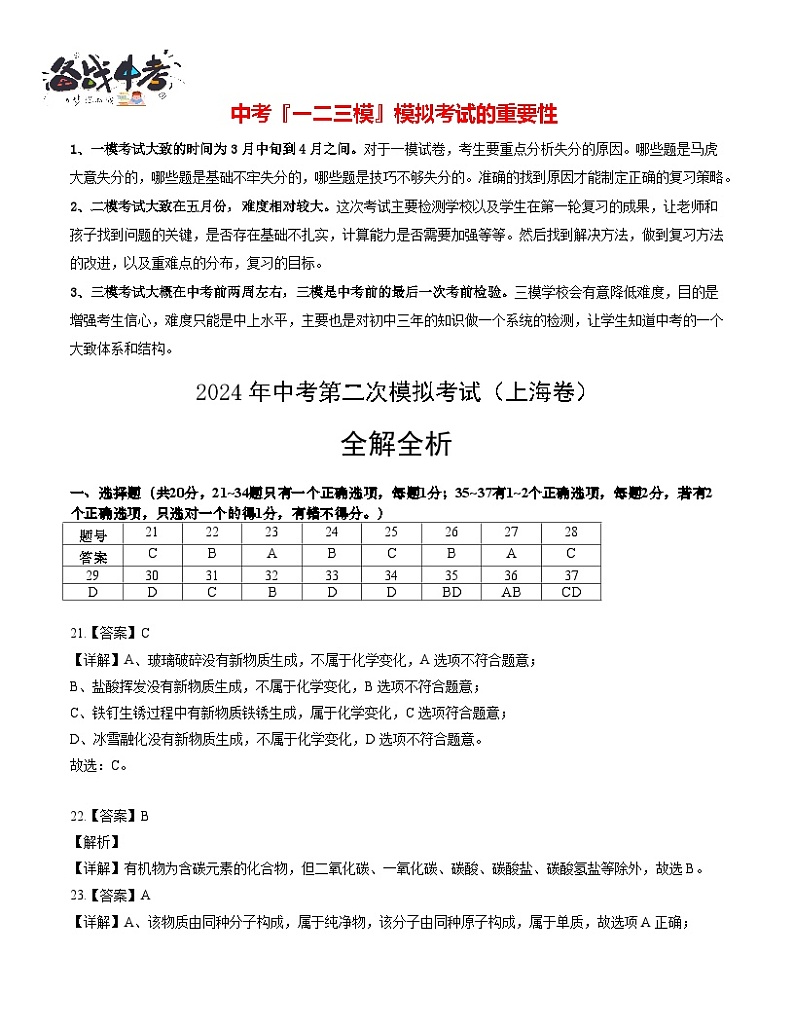 化学（上海卷）（全解全析）第1页