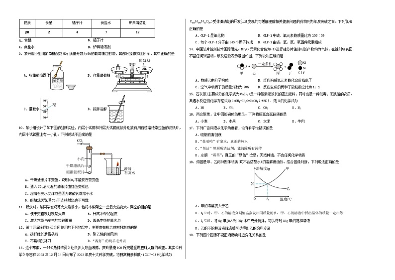2024年中考化学第二次模拟考试（云南卷）02