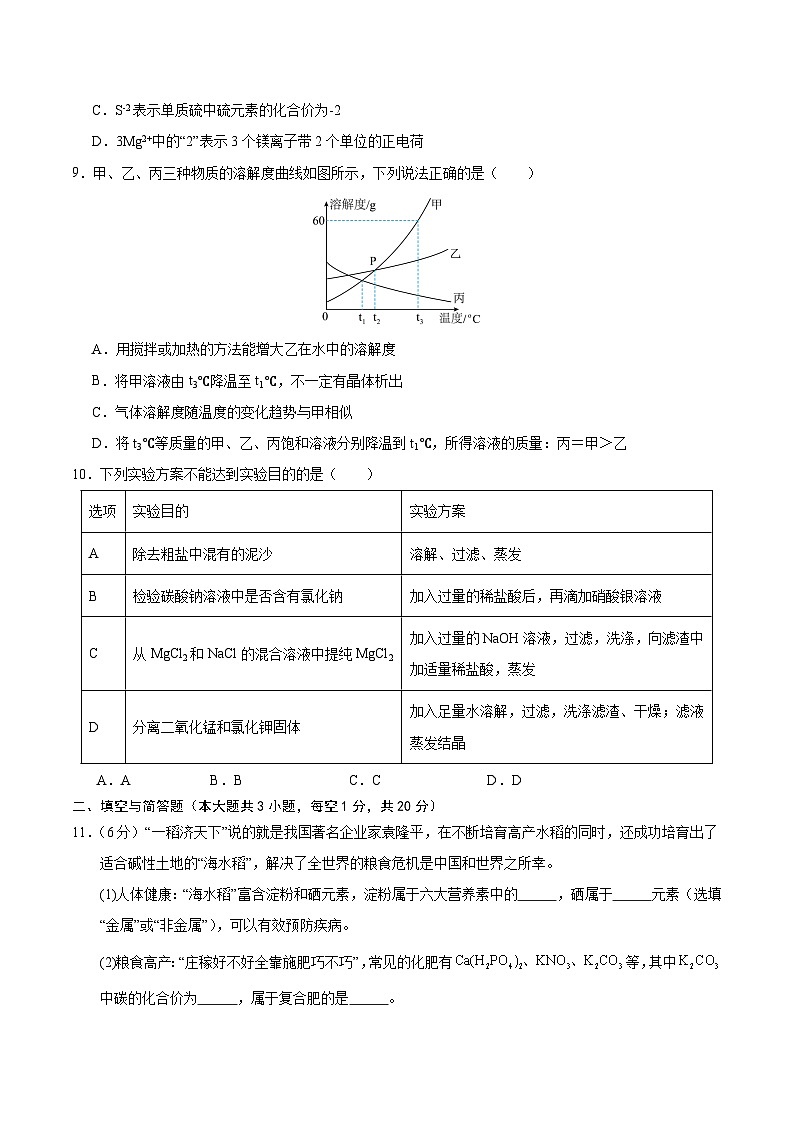 2024年中考化学第二次模拟考试（新疆卷）03
