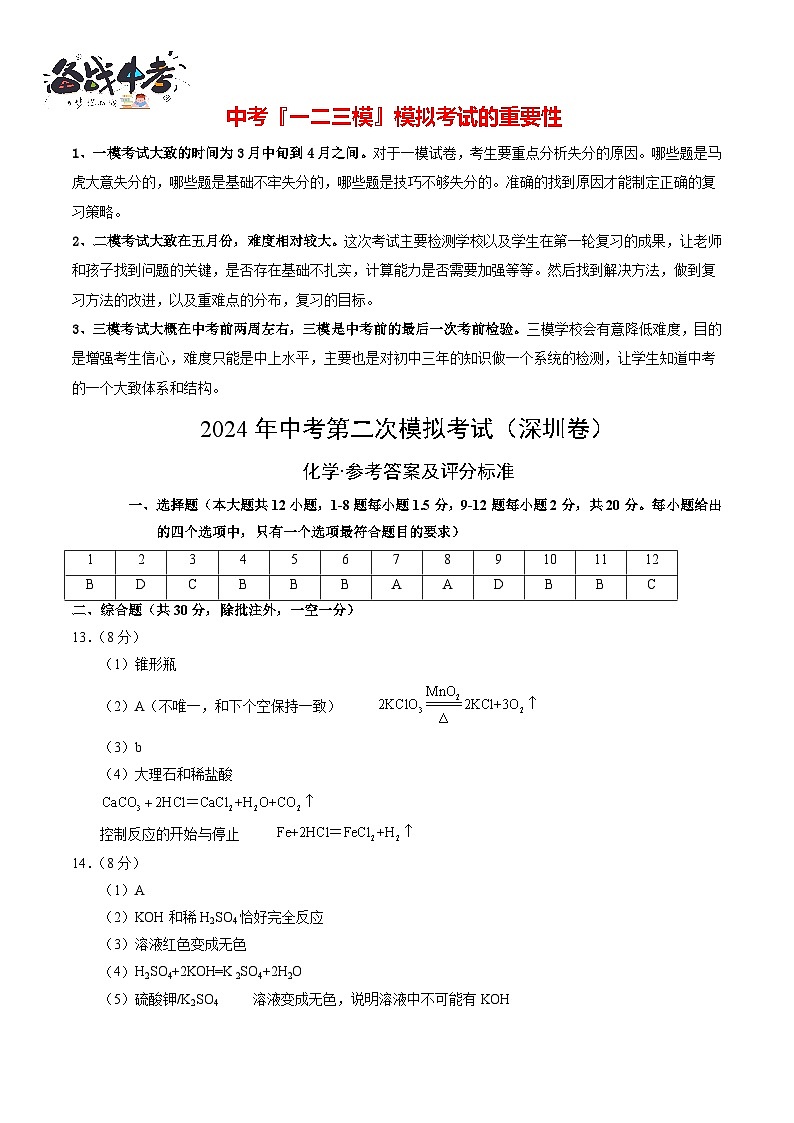 2024年中考化学第二次模拟考试（深圳卷）01