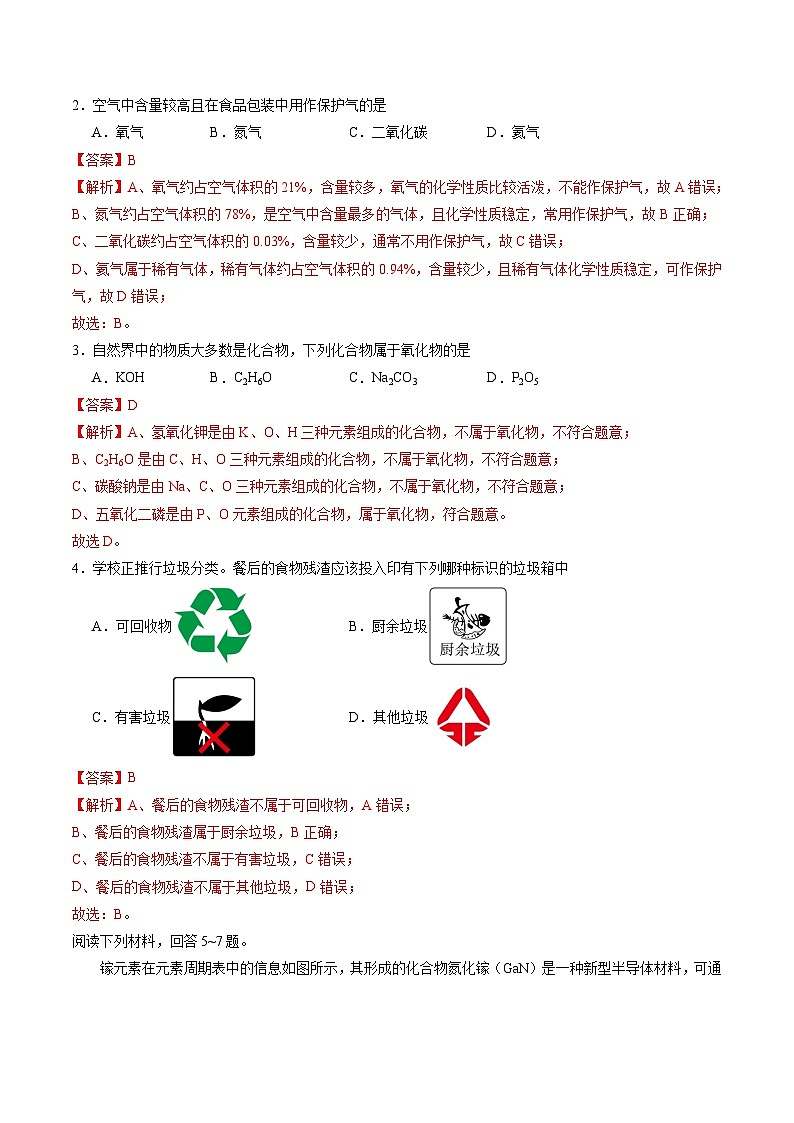 2024年中考化学第二次模拟考试（苏州卷）02