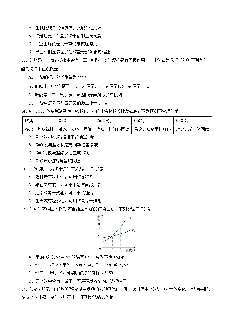 2024年中考化学第二次模拟考试（苏州卷）03
