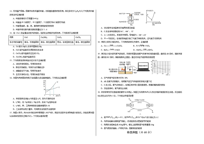 2024年中考化学第二次模拟考试（苏州卷）02