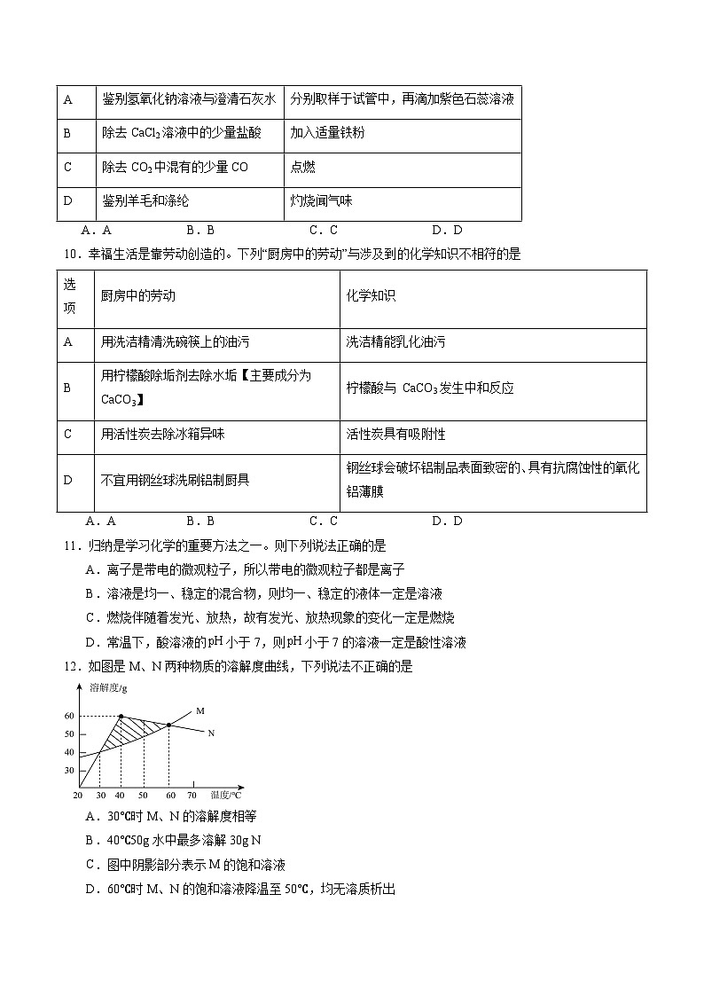 2024年中考化学押题预测卷02（安徽卷）-（含考试版、答案、解析和答题卡）03