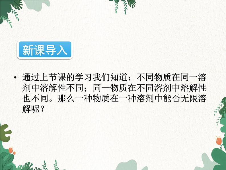 人教版化学九年级下册 第九单元课题2第一课时 饱和溶液和不饱和溶液课件第2页