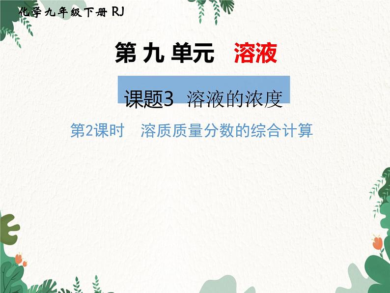 人教版化学九年级下册 第九单元课题3第二课时 溶质质量分数的综合计算课件第1页