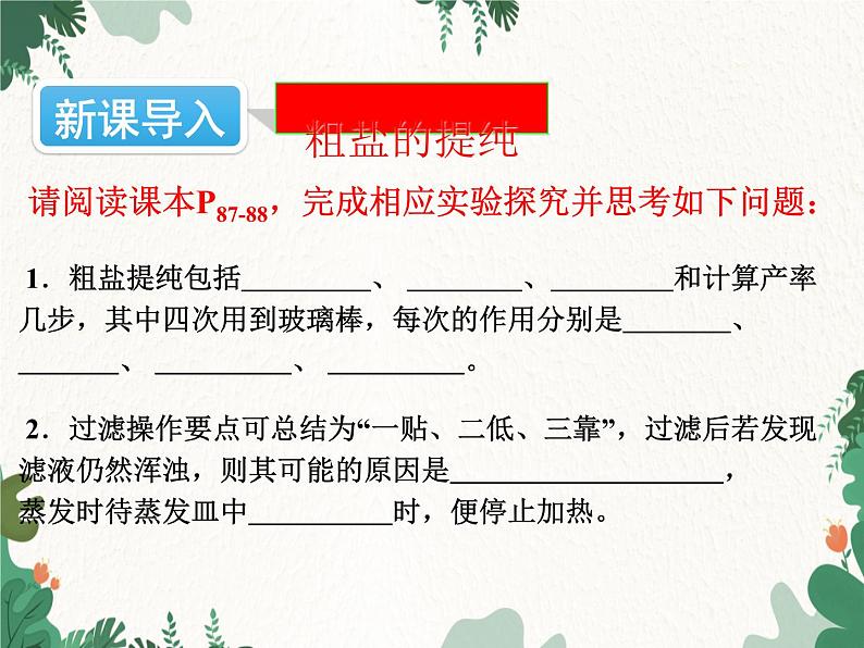 人教版化学九年级下册 第十一单元实验活动八 粗盐中难溶性杂质的去除课件第2页