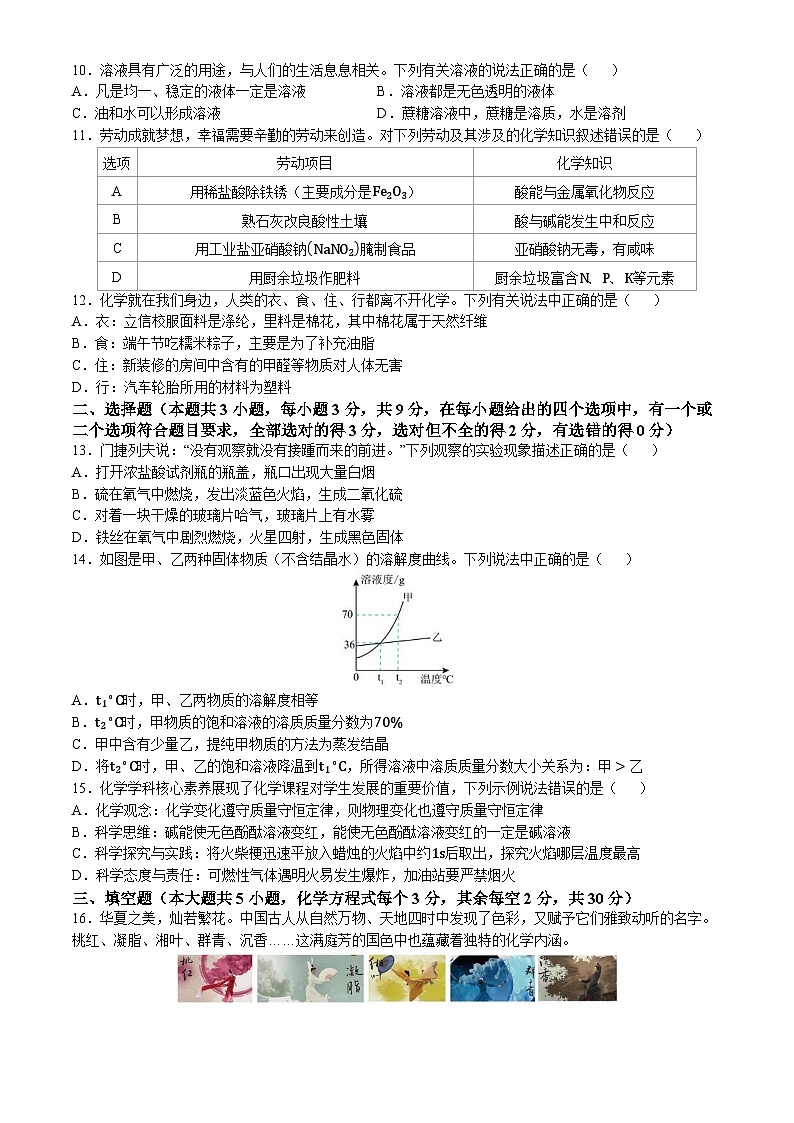 2024年湖南省长沙市立信中学中考三模考试化学试题(无答案)第2页
