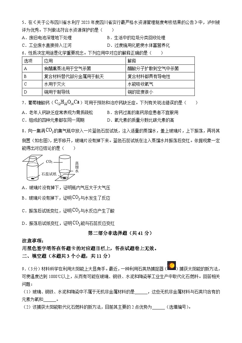 2024年四川省泸州市中考化学真题（含答案）第2页