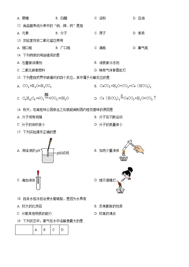 2024年上海市徐汇区中考一模化学试题（解析版）02