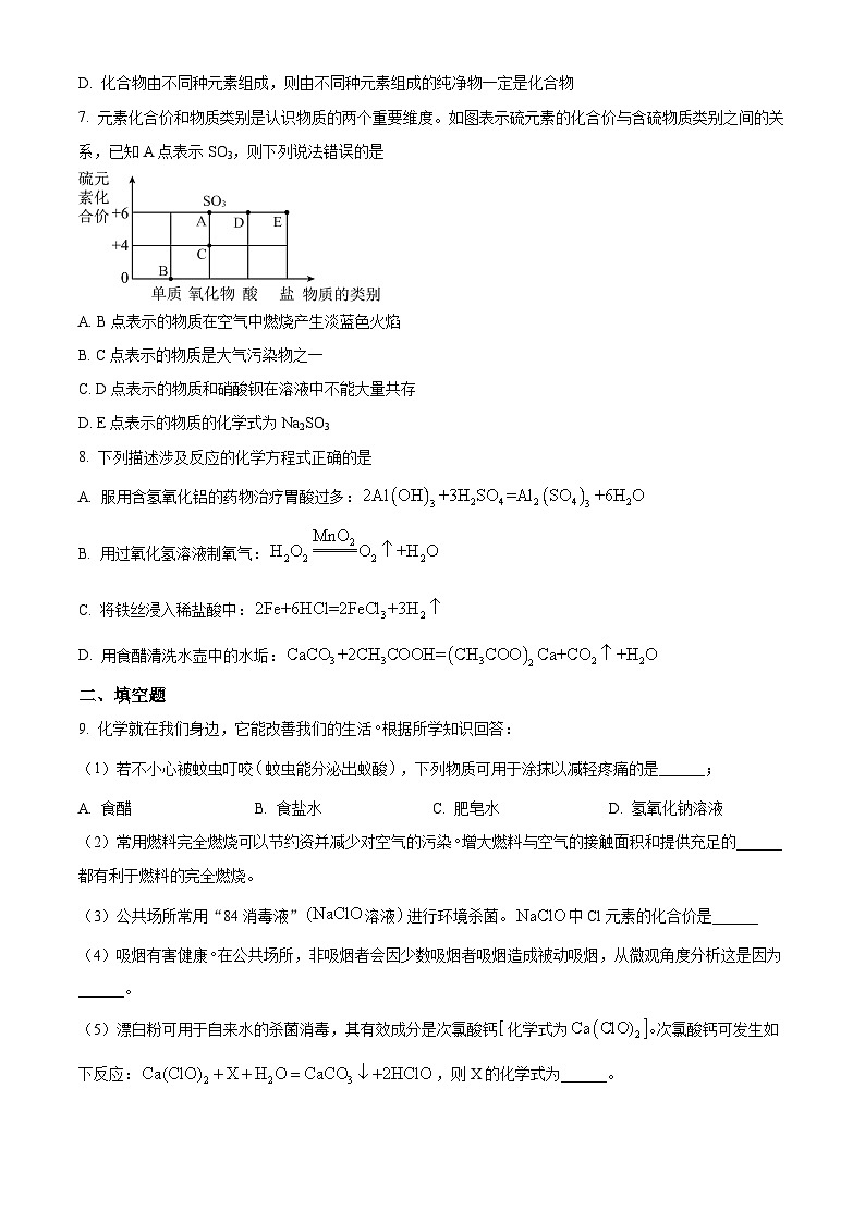 2024年四川省泸州市泸县雨坛中学一诊模考化学试题（解析版）02