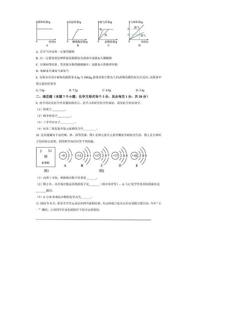 [化学]2024年四川省达州市中考化学真题（原卷版）03