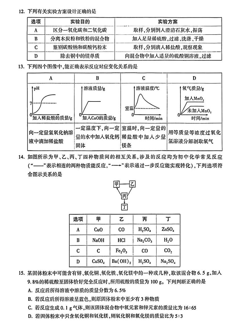 [化学]2024年天津市武清区多校联考中考三模考试化学试题（无答案）03