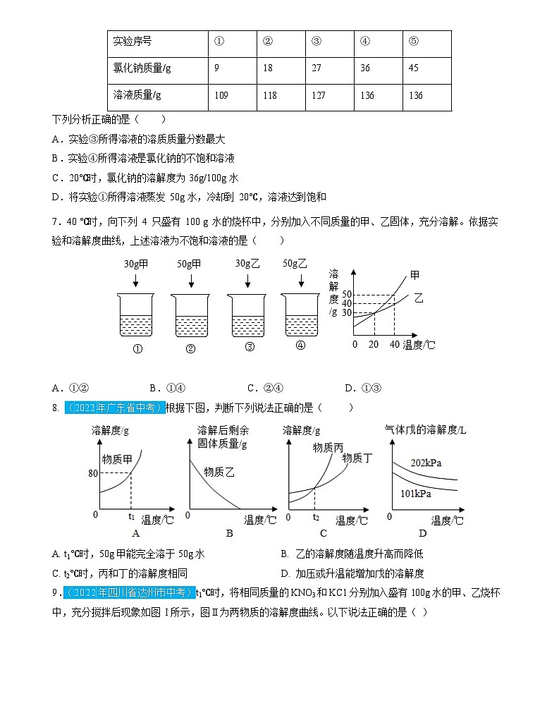 第9单元 溶液（测试）（原卷版）2025年中考化学一轮复习讲练测第2页