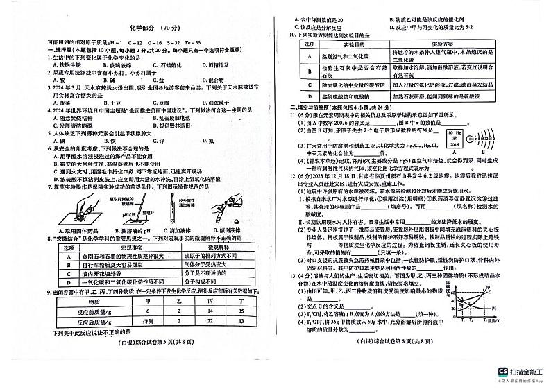 2024年甘肃省白银市中考化学试题01