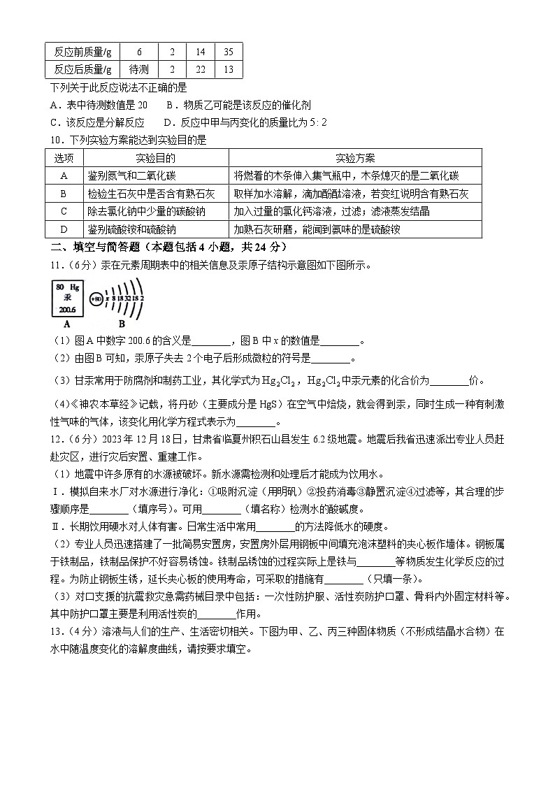 2024年甘肃省白银市中考化学真题(无答案)02